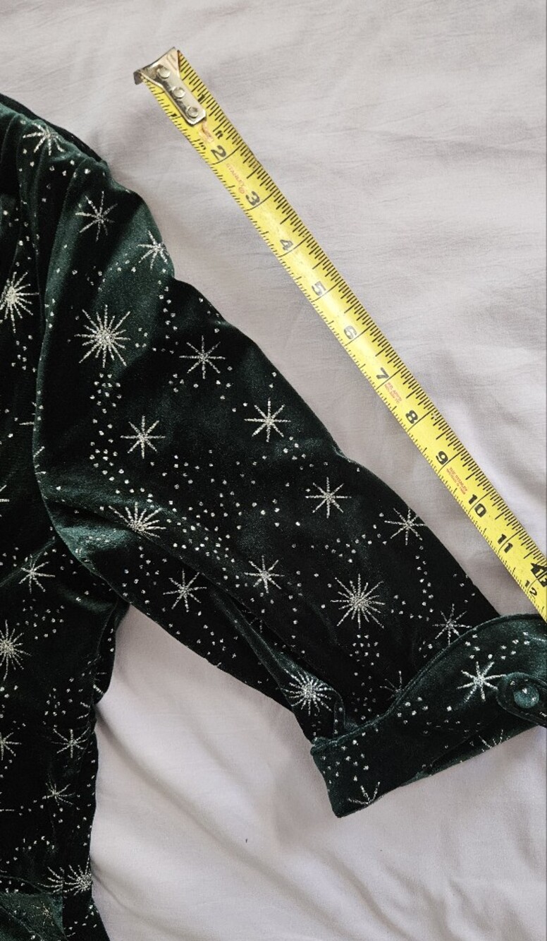 Unique Vintage Delores Velvet Celestial Swing Dress Green Silver Stars XL 14 - Picture 13 of 14
